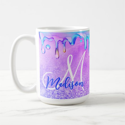 Niedlicher ombre lila rosa Glitzer unicorn Monogra Kaffeetasse (Links)