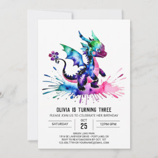 Niedlicher Online Dragon Digital Girl Geburtstag Einladung