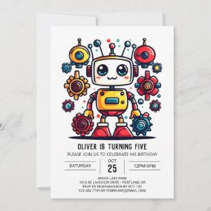 Niedlicher Online-Metallic-Roboter zum Geburtstag Einladung