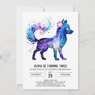 Niedlicher Online-Wolf Digital Girl Geburtstag Einladung