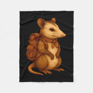 Niedlicher Opossum-Rucksacktourist Camping-Wandere Fleecedecke
