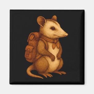 Niedlicher Opossum-Rucksacktourist Camping-Wandere Magnet