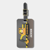 Niedlicher orange Bagger-Bau-Erbauer-Junge Gepäckanhänger (Vorderseite vertikal)