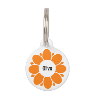 Niedlicher Orange-Blume-Rahmen für Hundenname Haustiermarke
