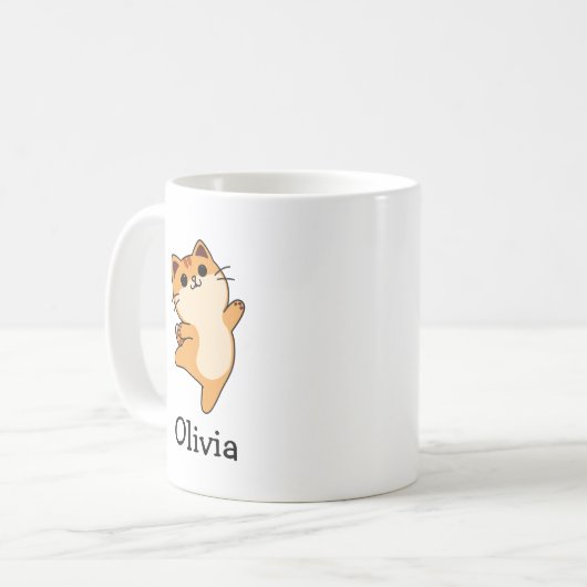 Niedlicher Orange Cat Individuelle Name Kaffeetasse (Vorderseite Links)