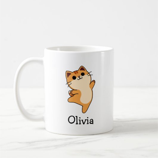 Niedlicher Orange Cat Individuelle Name Kaffeetasse (Links)