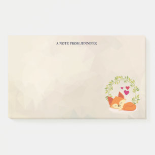 Niedlicher Orange Fox mit einem grünen Kranz und H Post-it Klebezettel