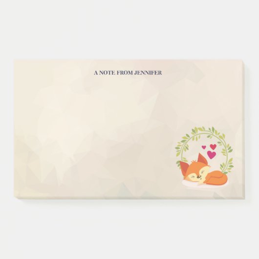 Niedlicher Orange Fox mit einem grünen Kranz und H Post-it Klebezettel (Vorderseite)