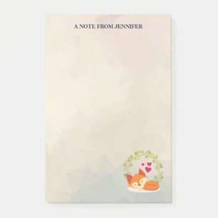 Niedlicher Orange Fox mit einem grünen Kranz und H Post-it Klebezettel