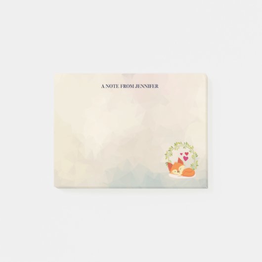 Niedlicher Orange Fox mit einem grünen Kranz und H Post-it Klebezettel (Vorderseite)