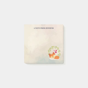 Niedlicher Orange Fox mit einem grünen Kranz und H Post-it Klebezettel