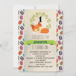 Niedlicher Orange Fox mit grünem Kraut Geburtstag Einladung
