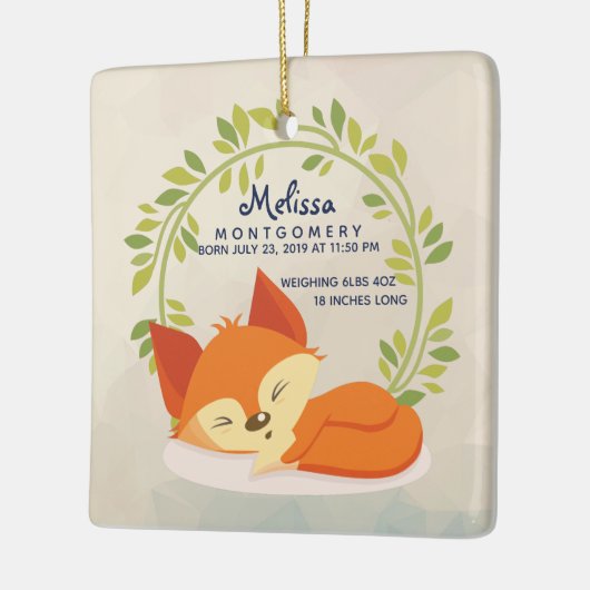 Niedlicher Orange Fox mit grünen Blätter Wreath Bi Keramikornament (Links)