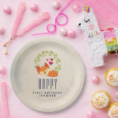 Niedlicher Orange Fox mit Kranz und Herz Geburtsta Pappteller (Party)