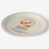 Niedlicher Orange Fox mit Kranz und Herz Geburtsta Pappteller (Schrägansicht)