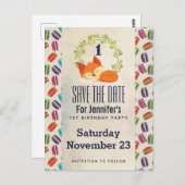 Niedlicher Orange Fox mit Kraut Save the Date Postkarte (Vorne/Hinten)