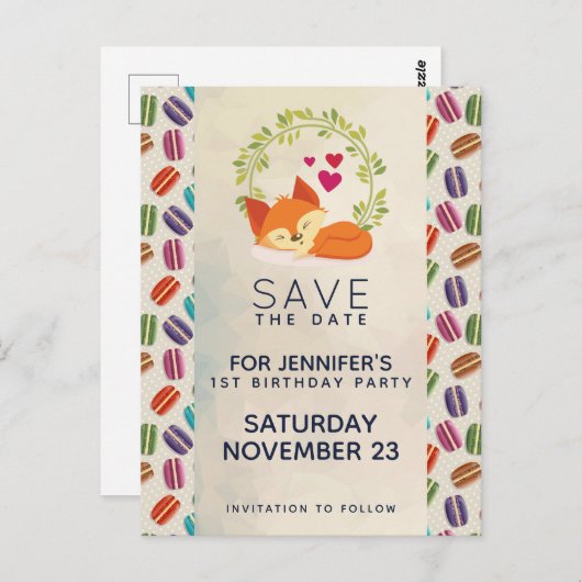 Niedlicher Orange Fox mit Kraut Save the Date Postkarte (Vorne/Hinten)