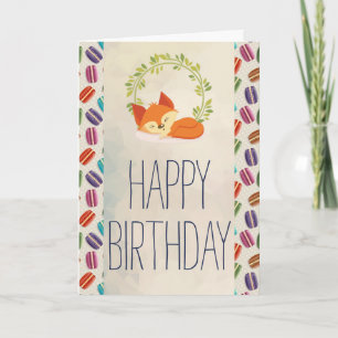 Niedlicher Orange Fox mit Wreath Happy Birthday Karte
