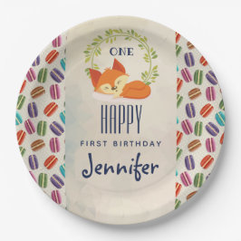 Niedlicher Orange Fox mit Wreath zum Geburtstag Pappteller