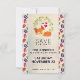 Niedlicher Orange Fox mit Wreath zum Geburtstag Save The Date