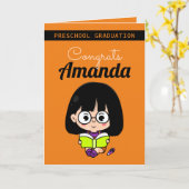 Niedlicher Orange-Girl-Abschluss Karte (Gelbe Blume)