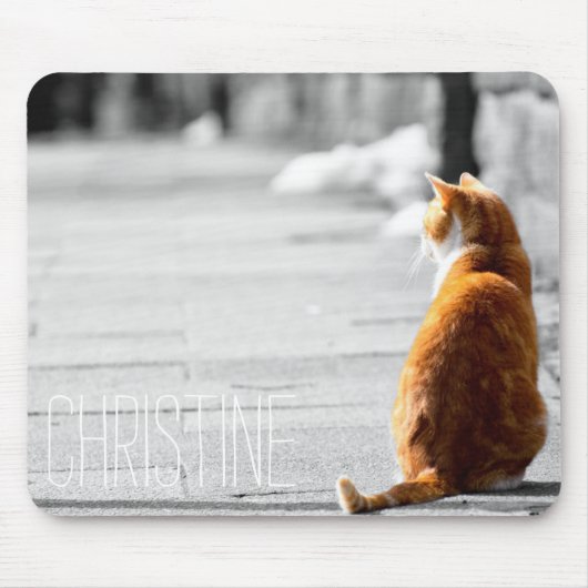 Niedlicher orange Katzen-Foto-individueller Name Mousepad (Vorne)