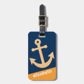Niedlicher Orange Polka Dot Anchor mit Individuell Gepäckanhänger (Vorderseite vertikal)