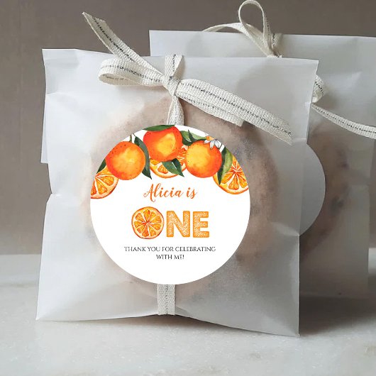 Niedlicher Orange-Rundsticker zum ersten Geburtsta Runder Aufkleber