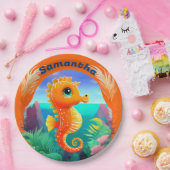 Niedlicher Orange Seepferd Cartoon Stil Pappteller (Party)