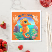 Niedlicher Orange Seepferd Cartoon Stil Serviette (Beispiel)