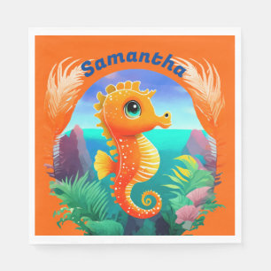 Niedlicher Orange Seepferd Cartoon Stil Serviette