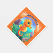 Niedlicher Orange Seepferd Cartoon Stil Serviette (Ecke)