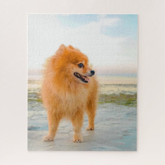 Niedlicher Orange Spitz am Strand Sonnenschein Som Puzzle (Vertikal)