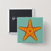 Niedlicher Orange Starfish Cartoon Button (Vorne & Hinten)