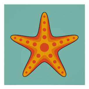 Niedlicher Orange Starfish Cartoon Poster