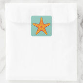 Niedlicher Orange Starfish Cartoon Quadratischer Aufkleber (Tasche)