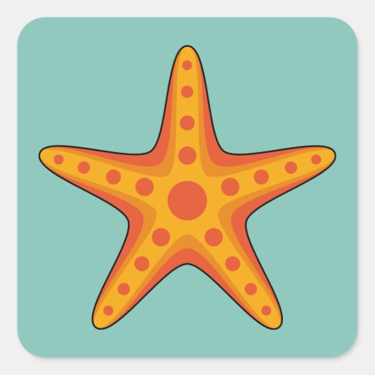 Niedlicher Orange Starfish Cartoon Quadratischer Aufkleber (Vorderseite)