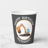 Niedlicher orangefarbener Baggergräber Cartoon per Pappbecher (Rückseite)