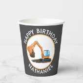 Niedlicher orangefarbener Baggergräber Cartoon per Pappbecher (Vorderseite)