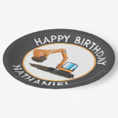 Niedlicher orangefarbener Baggergräber Cartoon per Pappteller (Schrägansicht)