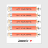 Niedlicher orangefarbener Bleistift-Name für Vinyl Aufkleber (Blatt)