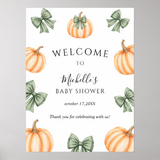 Niedlicher orangefarbener Kürbis mit grünem Schlei Poster