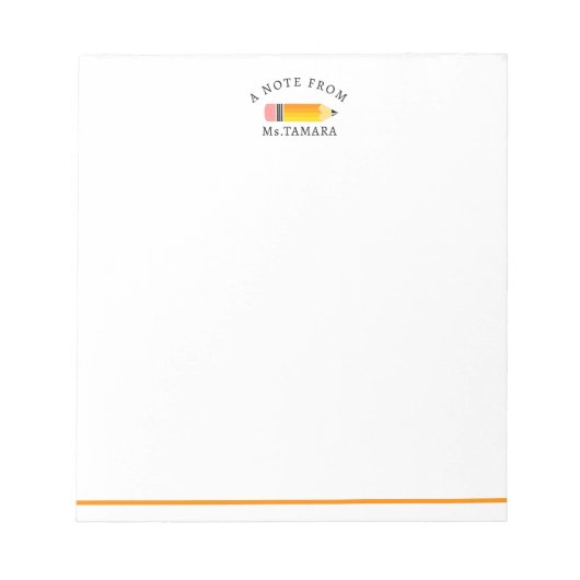 Niedlicher orangefarbener Stift aus dem Namen des Notizblock (Vorderseite)