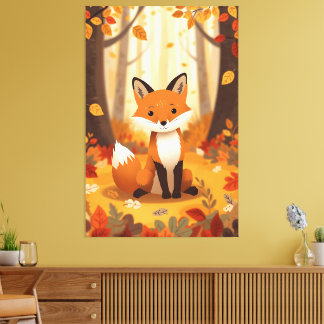 Niedlicher orangefuchs im herbstwald baumschule ar leinwanddruck