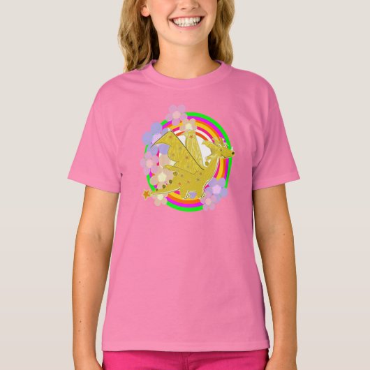 Niedlicher Orangener Drache und Blume T-Shirt (Vorderseite)