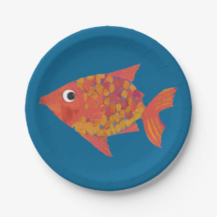 Niedlicher Orangenfisch auf blauem, benutzerdefini Pappteller