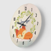 Niedlicher Orangenfox mit grünem Blätter Kranz Große Wanduhr (Winkel)