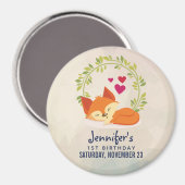 Niedlicher Orangenfox mit grünem Blätter Kranz Magnet (Vorderseite/Rückseite)