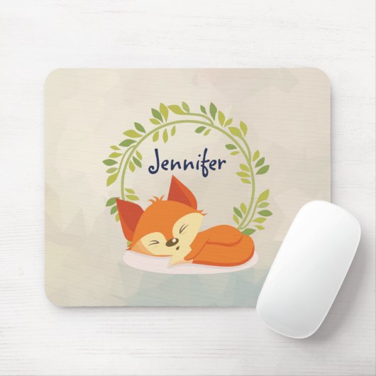 Niedlicher Orangenfox mit grünem Blätter Kranz Mousepad (Mit Mouse)