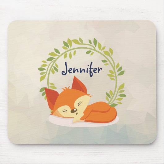 Niedlicher Orangenfox mit grünem Blätter Kranz Mousepad (Vorne)